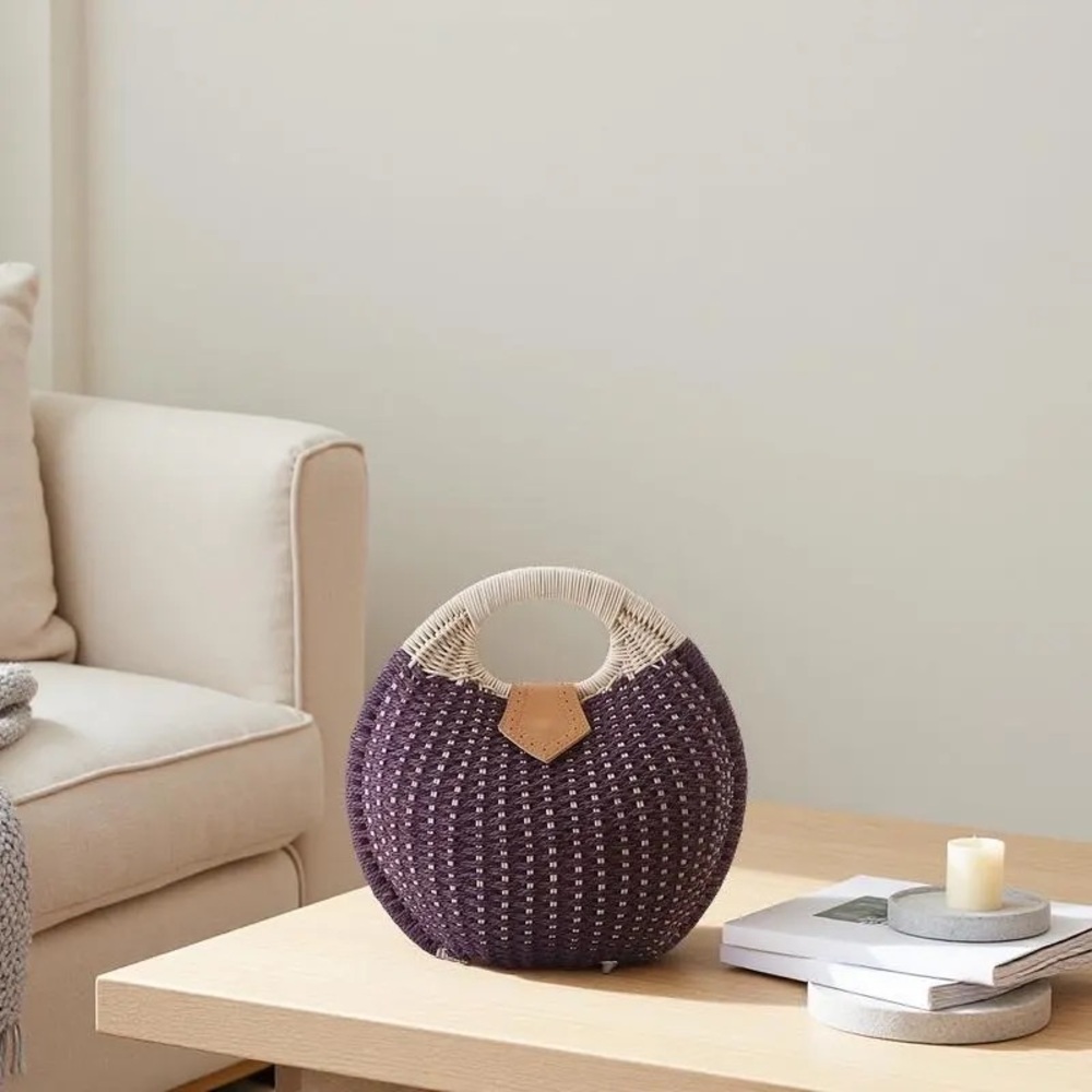 Elegant Purple and Cream Woven Tote - Picture 4 of 4